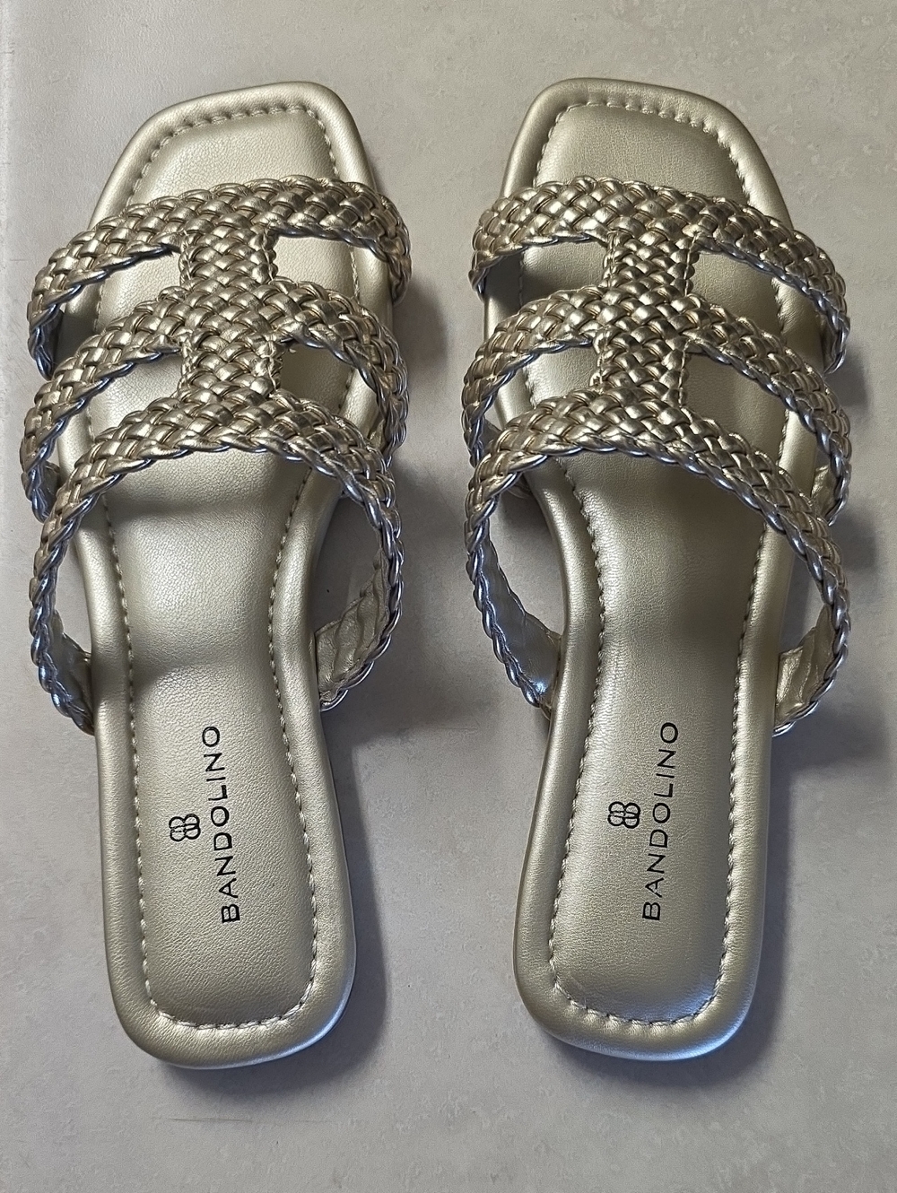 Bandolino Metallic Gold Braided Strappy Slide Sandals